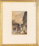 Vue d'un bourg aux pieds des Alpes by Christian Stolle, Aquarelle et gouache sur papier, sold Feb 2025