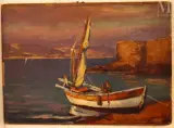 Scène de pêche dans le midi by Germain Raingo-Pelouse, Huile sur carton, sold Feb 2025