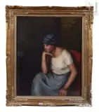 Portrait de femme pensive by Hippolyte Marchand, Huile sur toile, sold Feb 2025