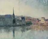 Bord de rivière by André Barbier, Huile sur carton fort, sold Jan 2025