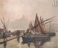 La brume matin by Henri Alphonse Barnoin, Huile sur toile d'origine, sold Jan 2025