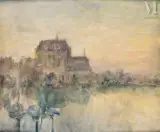 Rivière aux iris by André Barbier, Huile sur carton fort, sold Jan 2025