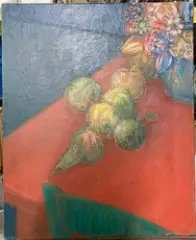 La table rouge by Alex Berdal, Huile sur toile, sold Jan 2025