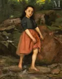 Jeune fille au ruisseau by Alexandre Bertin, Huile sur toile rentoilé, sold Jan 2025