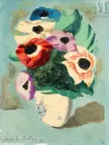 Anémones de France au vase de Sèvres by Jean de Botton, 1973, Huile sur toile d’origine, sold Jan 2025