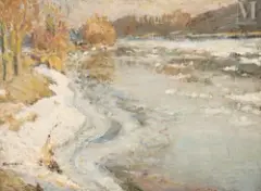 Glaçons flottants sur l'Oise by Emilio Boggio, 1917, Huile sur toile, sold Jan 2025