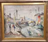 Le port by Dino Rossi, Huile sur isorel, sold Jan 2025