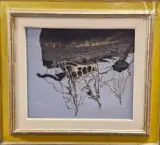 Reflet de bateau by Enzo Melchiorre, 1991, Huile sur carton, sold Jan 2025