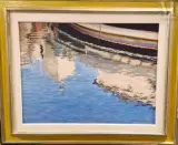 Reflets de maison et bateau by Enzo Melchiorre, 1991, Huile sur carton, sold Jan 2025