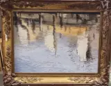 Le pont dans l'eau by Enzo Melchiorre, 1992, Huile sur carton, sold Jan 2025