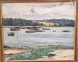 Bateaux au mouillage by Guy Pennamen, 1992, Huile sur toile, sold Jan 2025