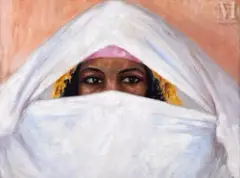 Femme voilée by Carlos Abascal, Huile sur panneau, sold Dec 2024