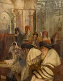 Dans la synagogue by Maurice Bismouth, Huile sur toile d'origine, sold Dec 2024