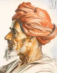Portrait homme au turban by Louis John Endres, Pastel sur papier, sold Dec 2024