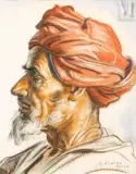 Portrait homme au turban by Louis John Endres, Pastel sur papier, sold Dec 2024