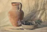 Composition à la cruche et à la coupe aux fleurs by Gaston Louis Lemonnier, Huile sur toile d'origine, sold Dec 2024