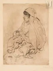 Maternité Bédouine by Moses Levy, Eau forte, sold Dec 2024