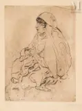 Maternité Bédouine by Moses Levy, Eau forte, sold Dec 2024