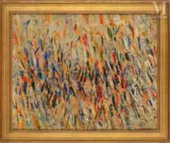 Composition by Jacques Germain, 1961, Huile sur toile, sold Dec 2024