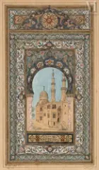 Mosquée du Caire by Omar Racim, Gouache rehaussée d'or, sold Dec 2024