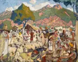 Marché aux moutons by Abdel halim Hemche, 1934, Huile sur toile d'origine, sold Dec 2024