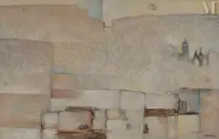 Si Proche si loin vers 1988 by Abdelkader Guermaz, Huile sur panneau, sold Dec 2024