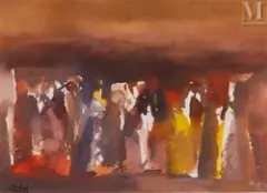 Assemblée de personnages by Mahmoud Sehili, Aquarelle, sold Dec 2024