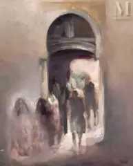 Le Porche by Mahmoud Sehili, Huile sur toile, sold Dec 2024