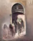 Le Porche by Mahmoud Sehili, Huile sur toile, sold Dec 2024