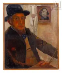 Autoportrait à la palette by René Pirola, Huile sur toile d'origine, sold Dec 2024