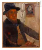 Autoportrait à la palette by René Pirola, Huile sur toile d'origine, sold Dec 2024