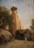 Scène de rue en Egypte by Narcisse Berchère, Huile sur panneau, sold Dec 2024