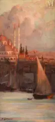 Port Stanbouliote by Fausto Zonaro, Huile sur toile, sold Dec 2024