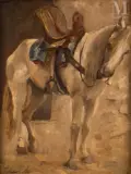 Cheval barde blanc by Gabriel Ferrier, Huile sur toile d'origine, sold Dec 2024