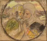 Etude de couple by Nasreddine Dinet, Gouache sur trait de crayon, sold Dec 2024