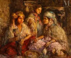 Les fileuses by Edouard Verschaffelt, Huile sur toile, sold Dec 2024