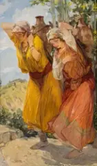 Les porteuses d'eau berbères by Jules van Biesbroeck, Huile sur toile, sold Dec 2024