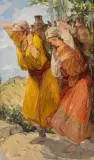 Les porteuses d'eau berbères by Jules van Biesbroeck, Huile sur toile, sold Dec 2024