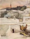 Sur les terrasses de Tanger by Georges Clairin, Aquarelle sur papier, sold Dec 2024