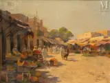 Le marché de Kairouan by Eugène Delahogue, Huile sur toile d'origine, sold Dec 2024