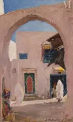 Scène de rue à Tunis by Alexandre Roubtzoff, Huile sur toile marouflée sur carton, sold Dec 2024