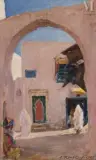 Scène de rue à Tunis by Alexandre Roubtzoff, Huile sur toile marouflée sur carton, sold Dec 2024