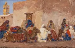 Scène de rue à Gafsa by Alexandre Roubtzoff, Huile sur toile marouflée sur carton, sold Dec 2024