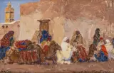 Scène de rue à Gafsa by Alexandre Roubtzoff, Huile sur toile marouflée sur carton, sold Dec 2024