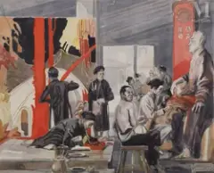 Scène de temple by Charles Fouqueray, Aquarelle au pochoir sur traits gravés sur papier, sold Dec 2024