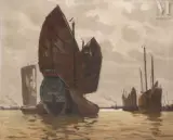 Jonques sur la baie by Maurice Ménardeau, Huile sur toile, sold Dec 2024