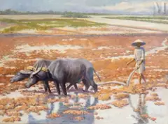 Paysage aux buffles by André Joyeux, 1912, Huile sur panneau, sold Dec 2024