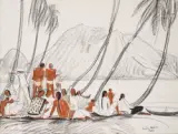 Le repos près de la rivière by André Maire, 1955, Fusain et sanguine sur papier, sold Dec 2024