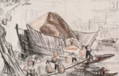 Scène de villages by André Maire, 1951, Fusain et sanguine sur papier, sold Dec 2024