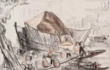 Scène de villages by André Maire, 1951, Fusain et sanguine sur papier, sold Dec 2024